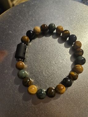Men's Beaded Bracelet with Brown and Green Gemstone Beads